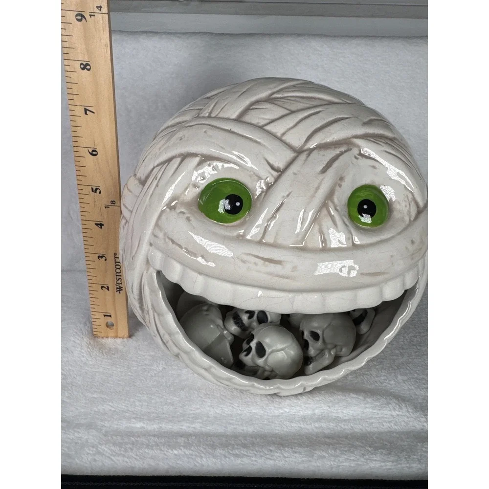 Maxcera Mummy Candy Bowl Unisex OS White Ceramic Halloween Decor mini head skull